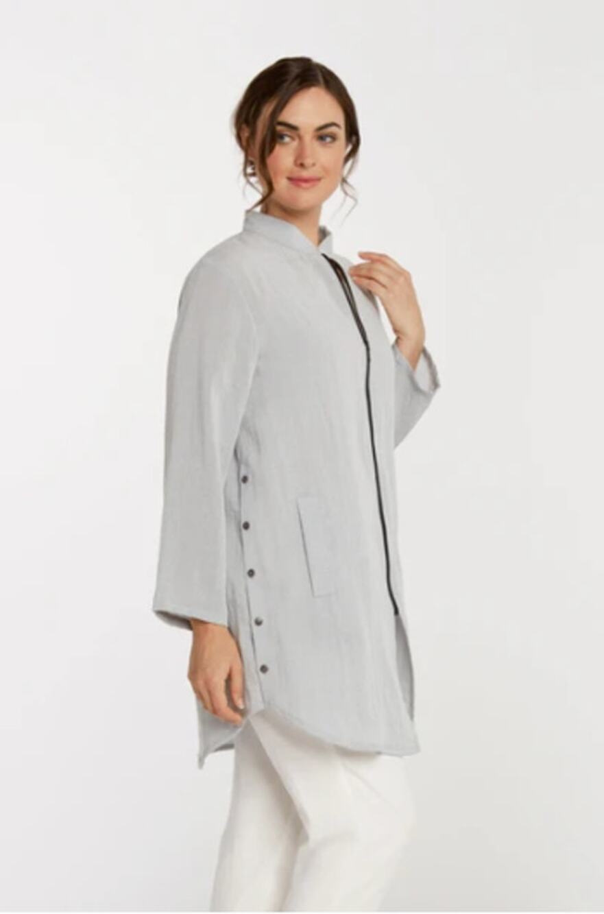 Fridaze Linen Redefined Side Button Zippered Linen Tunic Gray XS Contemporary